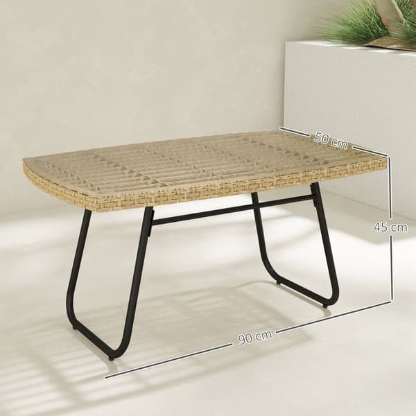 Rootz Poly Rattan Garden Table - UV -resistent sidobord - utomhus soffbord - Elegant glasskiva - 90 x 50 x 45 cm