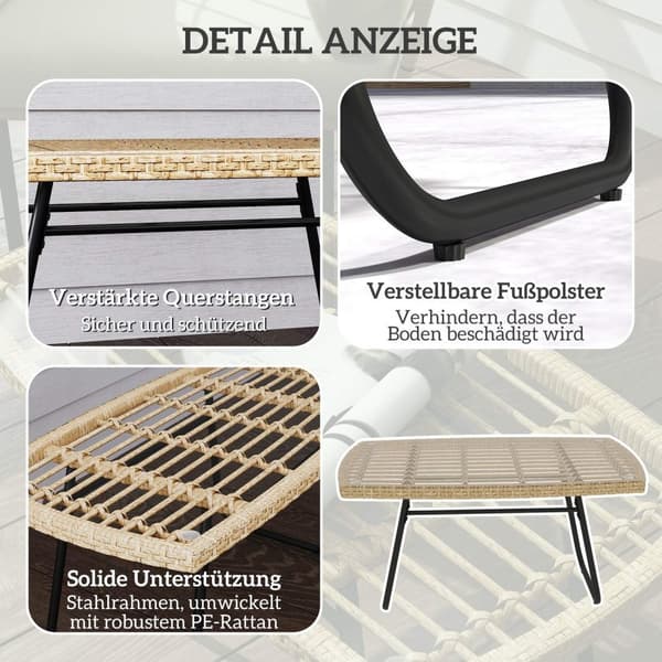 Rootz Poly Rattan Garden Table - UV -resistent sidobord - utomhus soffbord - Elegant glasskiva - 90 x 50 x 45 cm