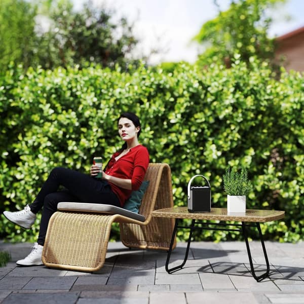 Rootz Poly Rattan Garden Table - UV -resistent sidobord - utomhus soffbord - Elegant glasskiva - 90 x 50 x 45 cm