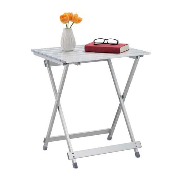 Relaxdays Fällbord, väderbeständig, HxLxP: 61 x 49,5 x 47,5 cm, för trädgården, aluminium, silverfärgad