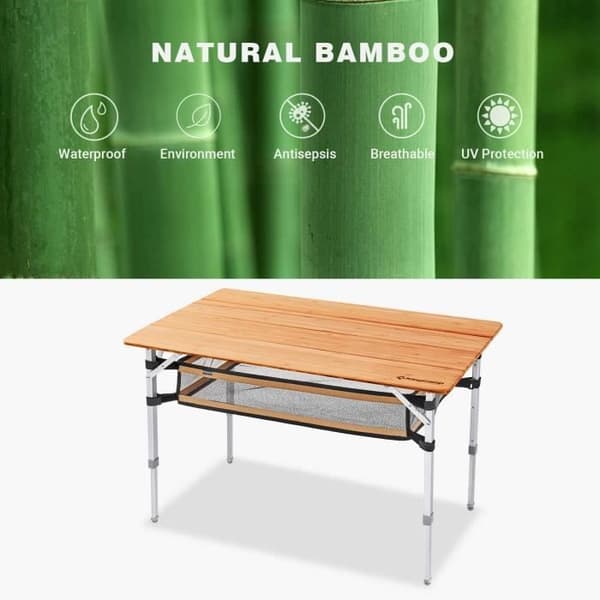 Fällbord för Camping - KingCamp - Bambu - Justerbart i Höjd - 3 Höjder - Vattentålig