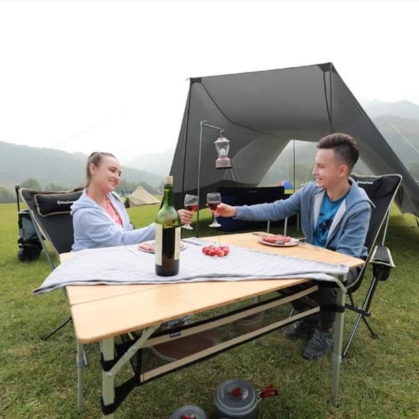Fällbord för Camping - KingCamp - Bambu - Justerbart i Höjd - 3 Höjder - Vattentålig
