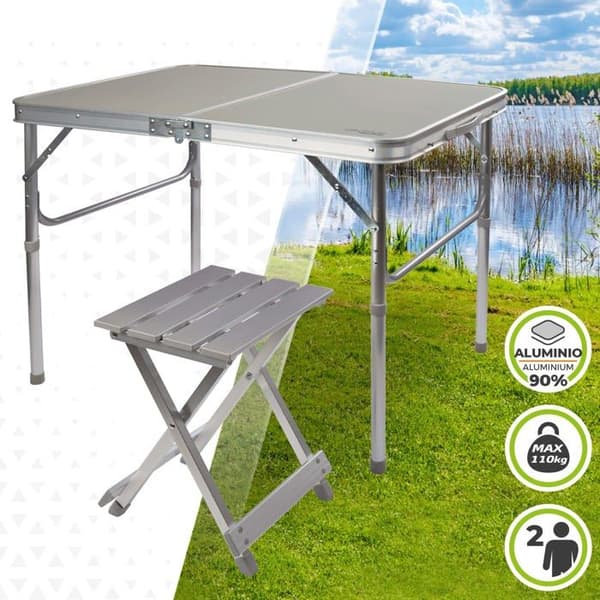 Aktive - 62643 - Fällbart campingbord med 2 pallar, aluminium, 2 personer