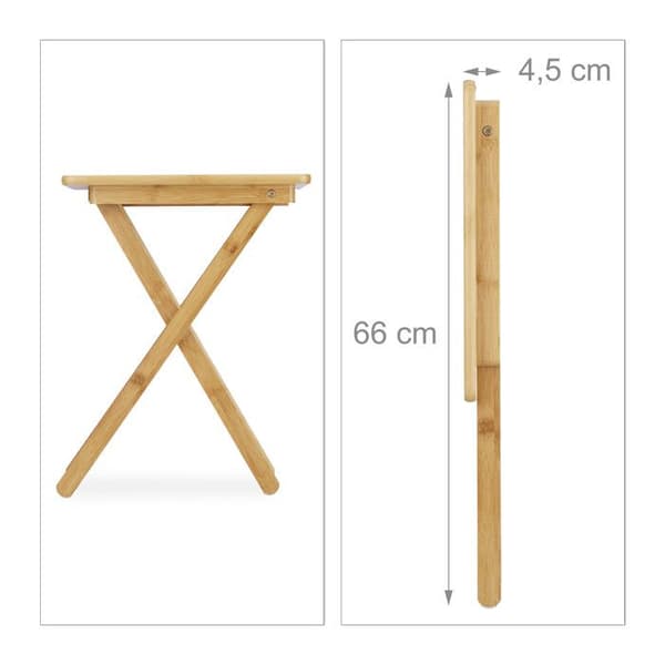 Relaxdays Fällbord i bambu, rektangulär trädgårdsbord för balkong eller terrass HxlxB: 52 x 40 x 31 cm, naturell