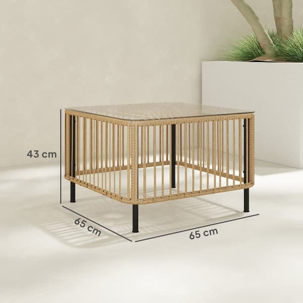 Trädgårdsbord, Polyrattan, 65x65x43 cm, Naturligt Trä