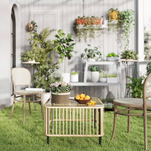 Trädgårdsbord, Polyrattan, 65x65x43 cm, Naturligt Trä