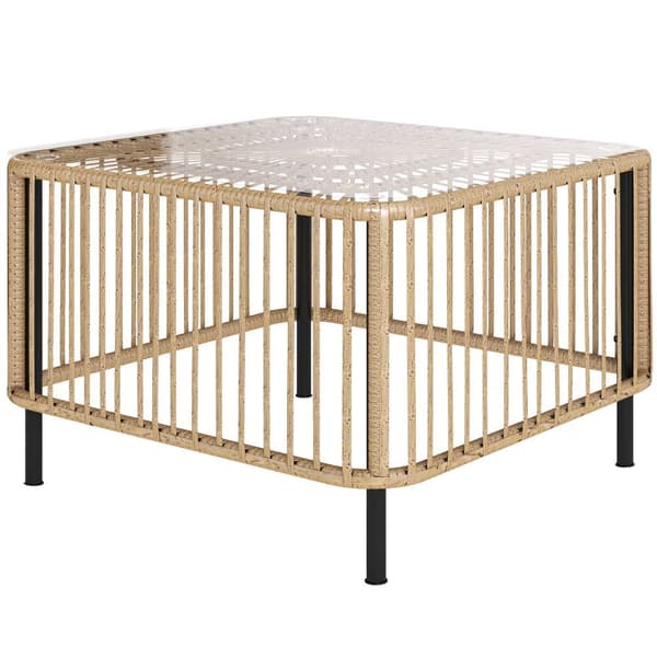 Trädgårdsbord, Polyrattan, 65x65x43 cm, Naturligt Trä