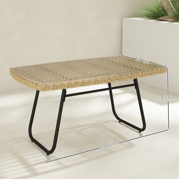 Trädgårdsbord, Polyrattan, 90x50x45 cm, Naturligt Trä
