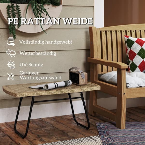 Trädgårdsbord, Polyrattan, 90x50x45 cm, Naturligt Trä
