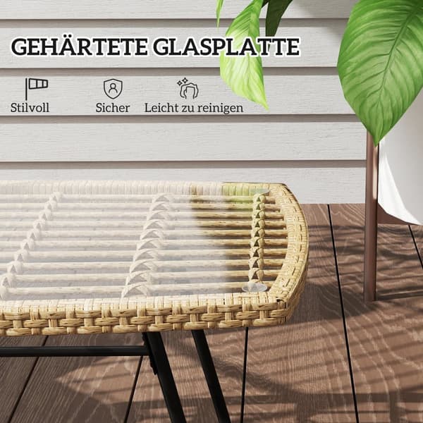 Trädgårdsbord, Polyrattan, 90x50x45 cm, Naturligt Trä