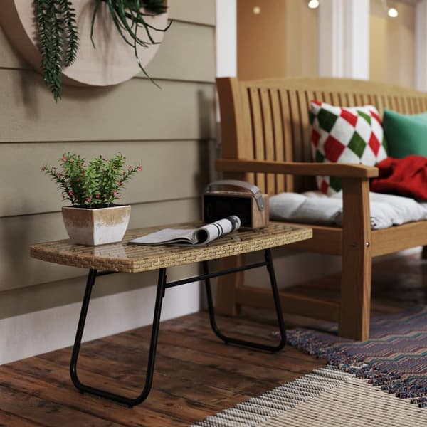 Trädgårdsbord, Polyrattan, 90x50x45 cm, Naturligt Trä