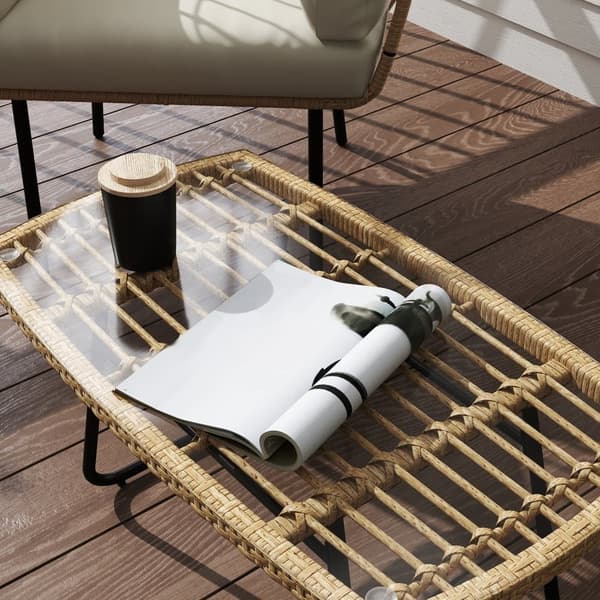 Trädgårdsbord, Polyrattan, 90x50x45 cm, Naturligt Trä
