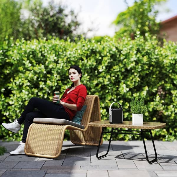 Trädgårdsbord, Polyrattan, 90x50x45 cm, Naturligt Trä
