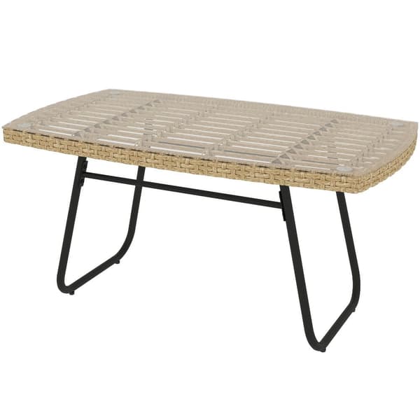 Trädgårdsbord, Polyrattan, 90x50x45 cm, Naturligt Trä