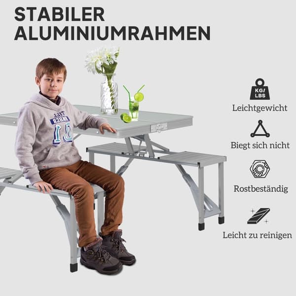Retkisänky, 4 tuolilla, 85,5x135 cm, harmaa