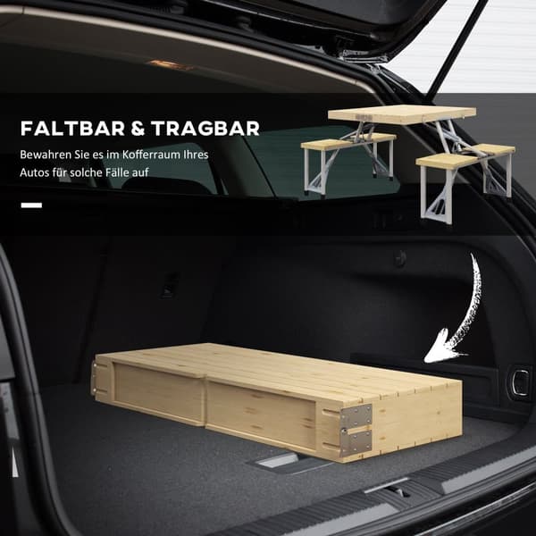 Hopfällbart picknickbord, 86x72.5x67 cm, Naturträ