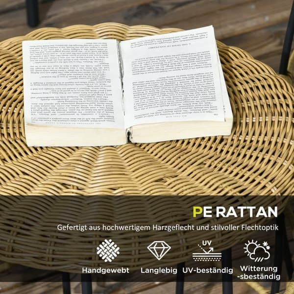 Sæt med Sideborde, Rattan, Ø58 x 53H cm/Ø48 x 50H cm, Khaki/Sort