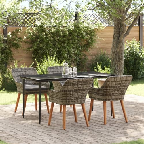 5-delars Trädgårds Matbord-set Grå Poly Rattan