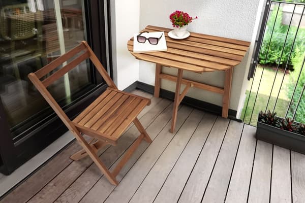 Hagebord Brun Akasietre 70 x 44 cm Sammenleggbart Halvrund form Rustikk stil Balkongmøbler Hage