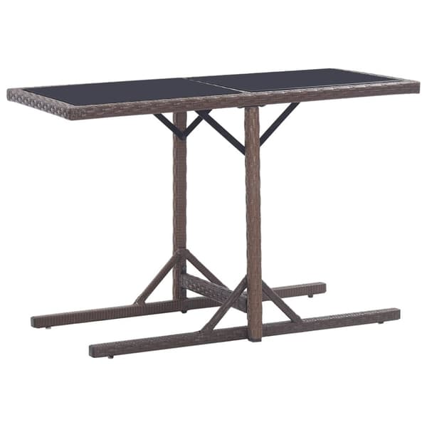 Trädgårdsbord brun 110x53x72 cm glas och konstrotting