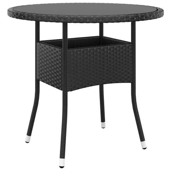 Trädgårdsbord Ø80x75 cm härdat glas och konstrotting svart