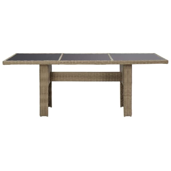 Trädgårdsbord brun 200x100x74 cm glas och konstrotting