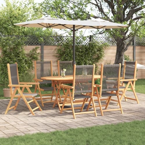 7-delars trädgårdsmöbelset grått av solid akaciaträ och poly-rattan