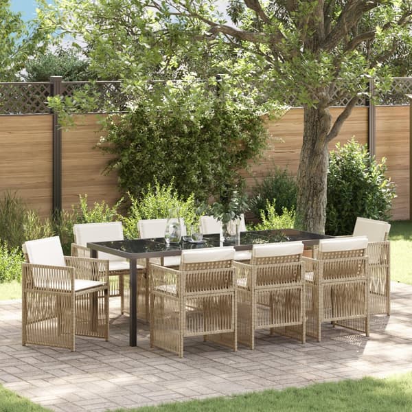 9-delars trädgårdsset med kuddar Beige poly rattan