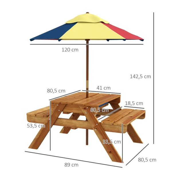 Rootz Kindergarten Picnic Table Set - Outdoor Furniture - Play Area - Weatherwast Wood - 89cm x 80,5 cm x 142,5 cm