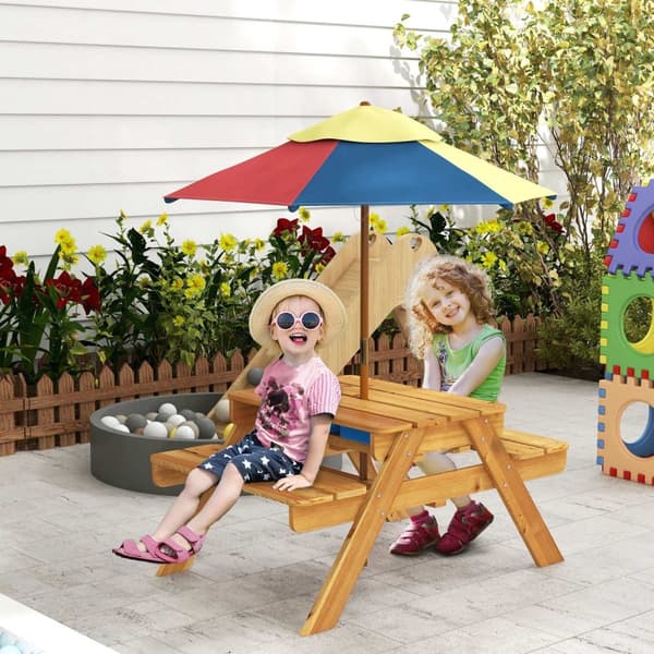 Rootz Kindergarten Picnic Table Set - Outdoor Furniture - Play Area - Weatherwast Wood - 89cm x 80,5 cm x 142,5 cm