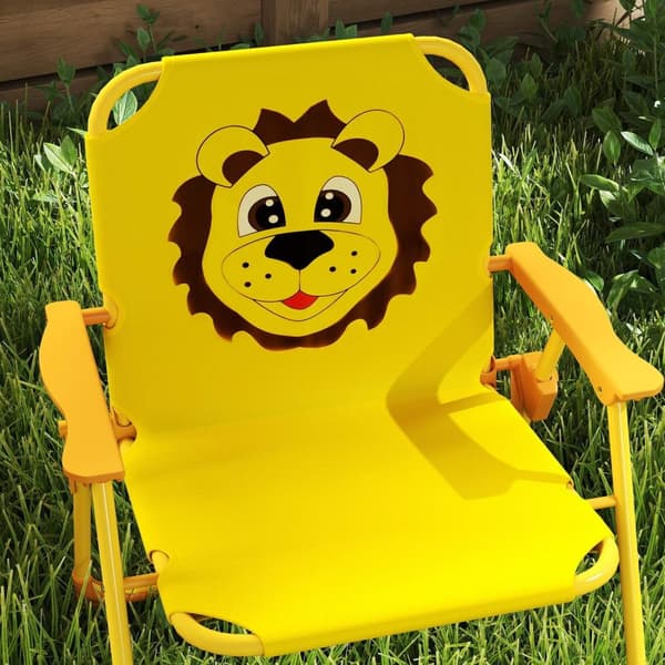 Rootz Children's Garden Furniture Set - Kids Stole & Table - Lion Design - Justerbar parasol - Nem opbevaring - Stol 36.5x38.5x50 cm, tabel Ø49.5x50h