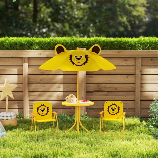 Rootz Children's Garden Furniture Set - Kids Stole & Table - Lion Design - Justerbar parasol - Nem opbevaring - Stol 36.5x38.5x50 cm, tabel Ø49.5x50h