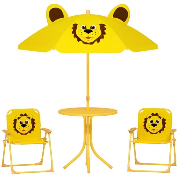 Rootz Children's Garden Furniture Set - Kids Stole & Table - Lion Design - Justerbar parasol - Nem opbevaring - Stol 36.5x38.5x50 cm, tabel Ø49.5x50h