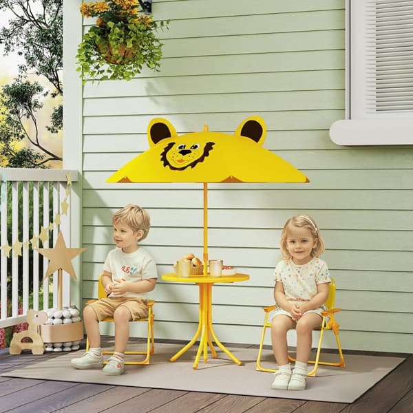 Rootz Children's Garden Furniture Set - Kids Stole & Table - Lion Design - Justerbar parasol - Nem opbevaring - Stol 36.5x38.5x50 cm, tabel Ø49.5x50h