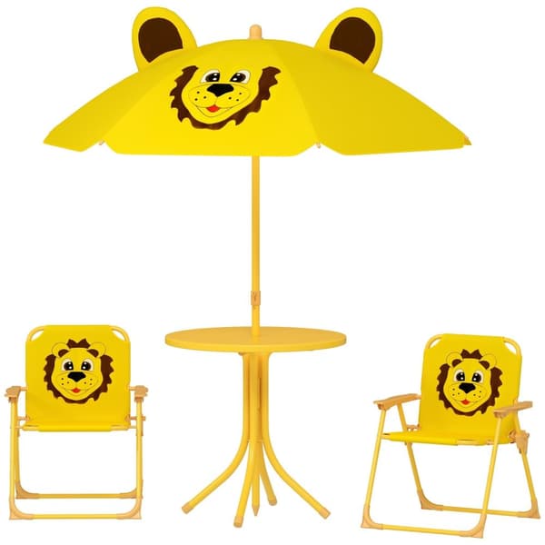 Rootz Children's Garden Furniture Set - Kids Stole & Table - Lion Design - Justerbar parasol - Nem opbevaring - Stol 36.5x38.5x50 cm, tabel Ø49.5x50h