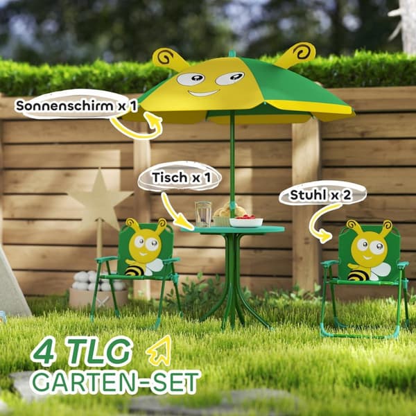 Rootz Children's Garden Furniture Set - Barnstolar - Bordset - Portable & Foldble - 49,5 cm Ø Tabell, 36,5 cm x 38,5 cm Stol - Bee Design