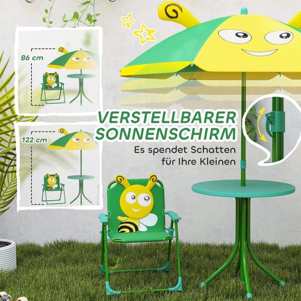 Rootz Children's Garden Furniture Set - Barnstolar - Bordset - Portable & Foldble - 49,5 cm Ø Tabell, 36,5 cm x 38,5 cm Stol - Bee Design