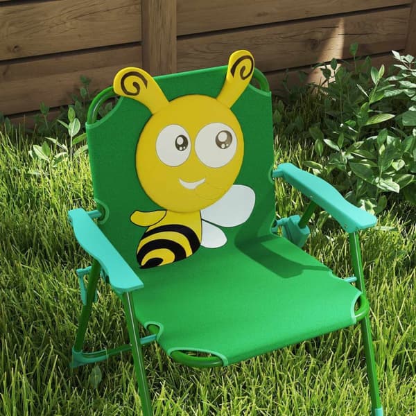 Rootz Children's Garden Furniture Set - Barnstolar - Bordset - Portable & Foldble - 49,5 cm Ø Tabell, 36,5 cm x 38,5 cm Stol - Bee Design
