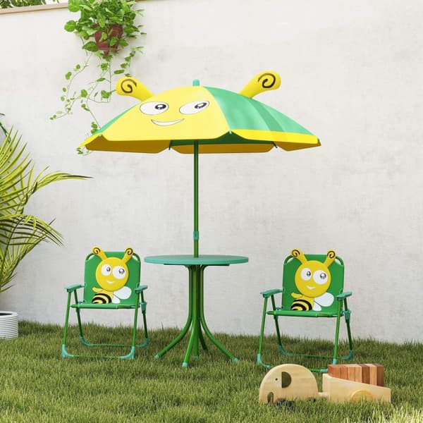 Rootz Children's Garden Furniture Set - Barnstolar - Bordset - Portable & Foldble - 49,5 cm Ø Tabell, 36,5 cm x 38,5 cm Stol - Bee Design