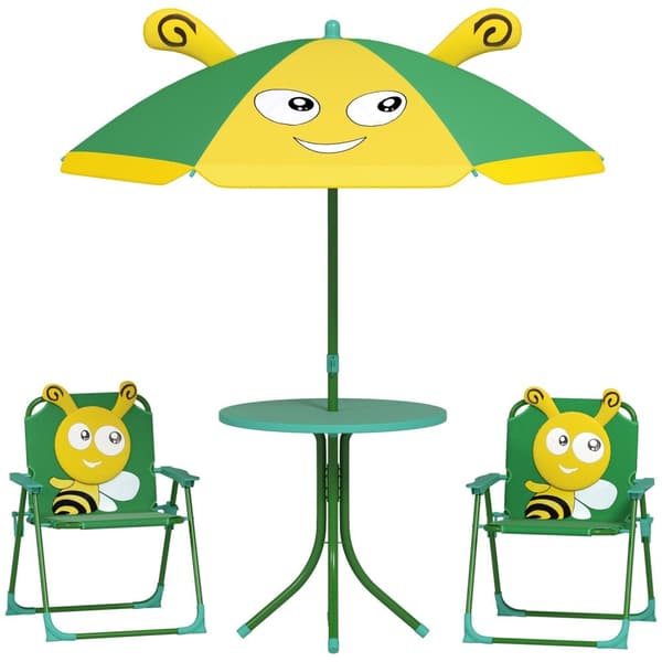 Rootz Children's Garden Furniture Set - Barnstolar - Bordset - Portable & Foldble - 49,5 cm Ø Tabell, 36,5 cm x 38,5 cm Stol - Bee Design