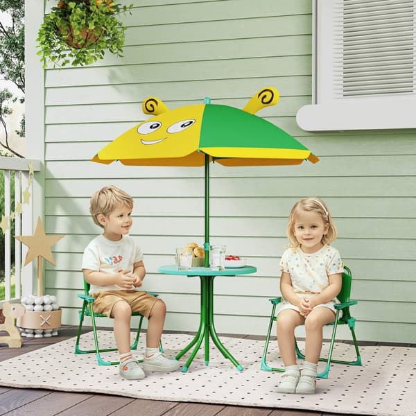 Rootz Children's Garden Furniture Set - Barnstolar - Bordset - Portable & Foldble - 49,5 cm Ø Tabell, 36,5 cm x 38,5 cm Stol - Bee Design