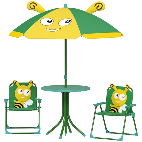 Rootz Children's Garden Furniture Set - Barnstolar - Bordset - Portable & Foldble - 49,5 cm Ø Tabell, 36,5 cm x 38,5 cm Stol - Bee Design