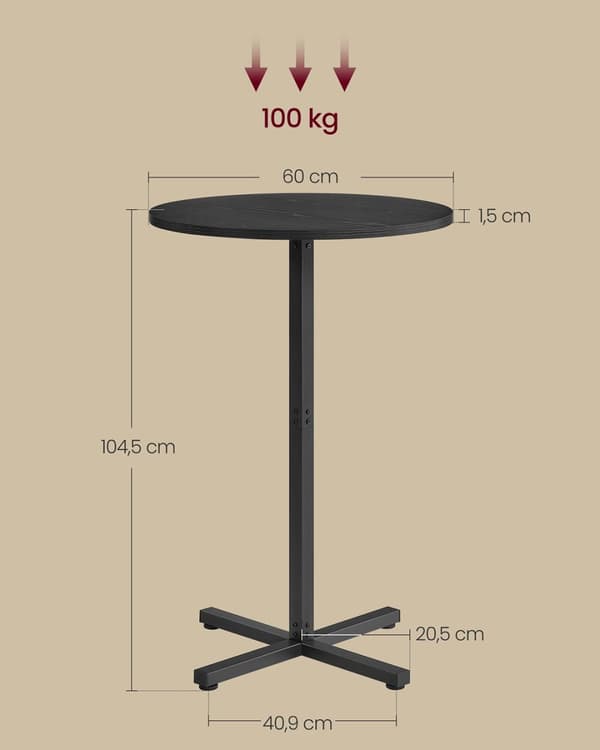 Søjlebord - Runde - 60 x 60 x 104,5 cm - Ebony Black