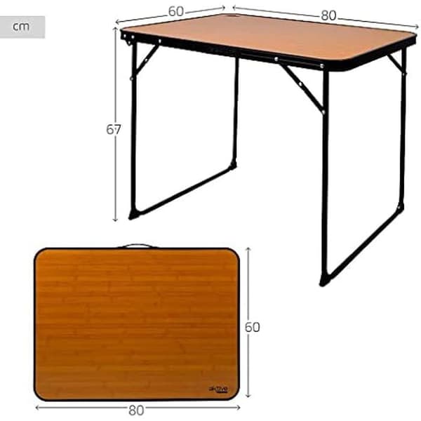 AKTIVE Fällbart campingbord - Bambueffekt träskiva - svart struktur - 80x60x67cm