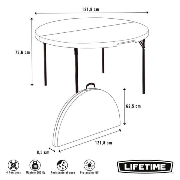 Hopfällbart bord - LIVSTID - 122x122x73,5 cm - Ultrabeständigt - Fällbart - Utomhus