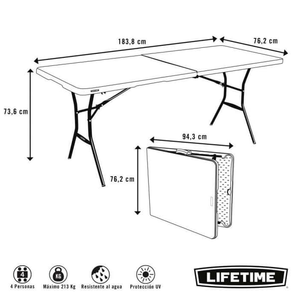 Fällbart bord - LIVSTID - 184x76x73,5 cm - Ultrabeständigt - Fällbart - Utomhus
