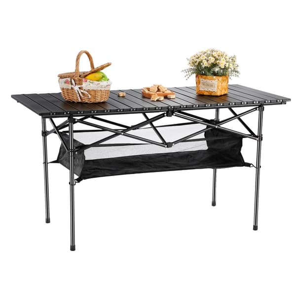Campingbord, Sammenklappeligt Design, X-Bøjle Stabilisering,sort