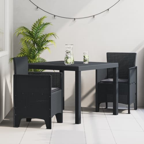 3-delars trädgårdsdining set med kuddar, antracit poly rattan