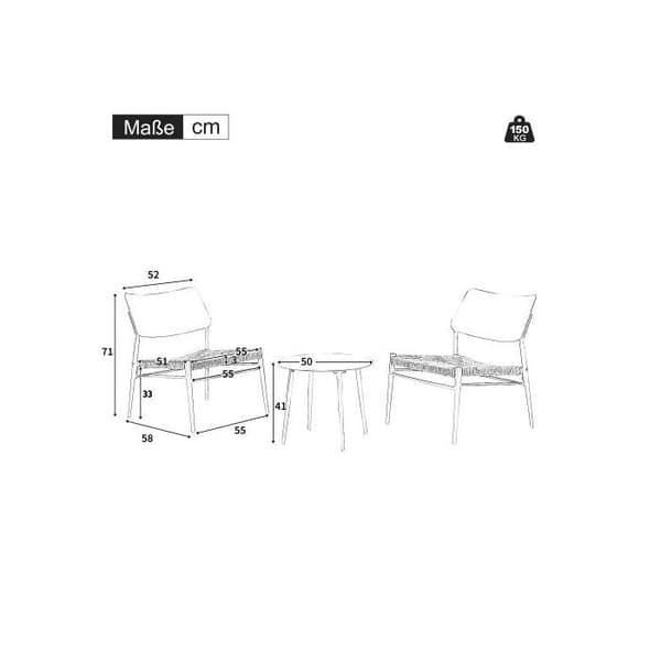 Bistro balkongmöbelset i aluminium 3 delar, PE-rör, belastningskapacitet 150 kg, beige