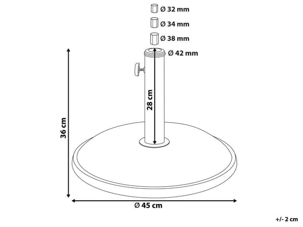 Parasolfod Sort Beton ø 45 x 23 kg Rund Udendørs Parasol base Hul til Hængeparasol Terrasse Altan Indretning Vejrbestandig Høj Kvalitet